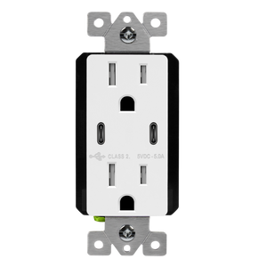 Dual USB Type-C Charger 5.0A with 15A Tamper-Resistant Duplex Receptacles