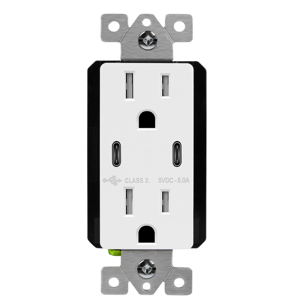 Dual USB Type-C Charger 5.0A with 15A Tamper-Resistant Duplex Receptacles