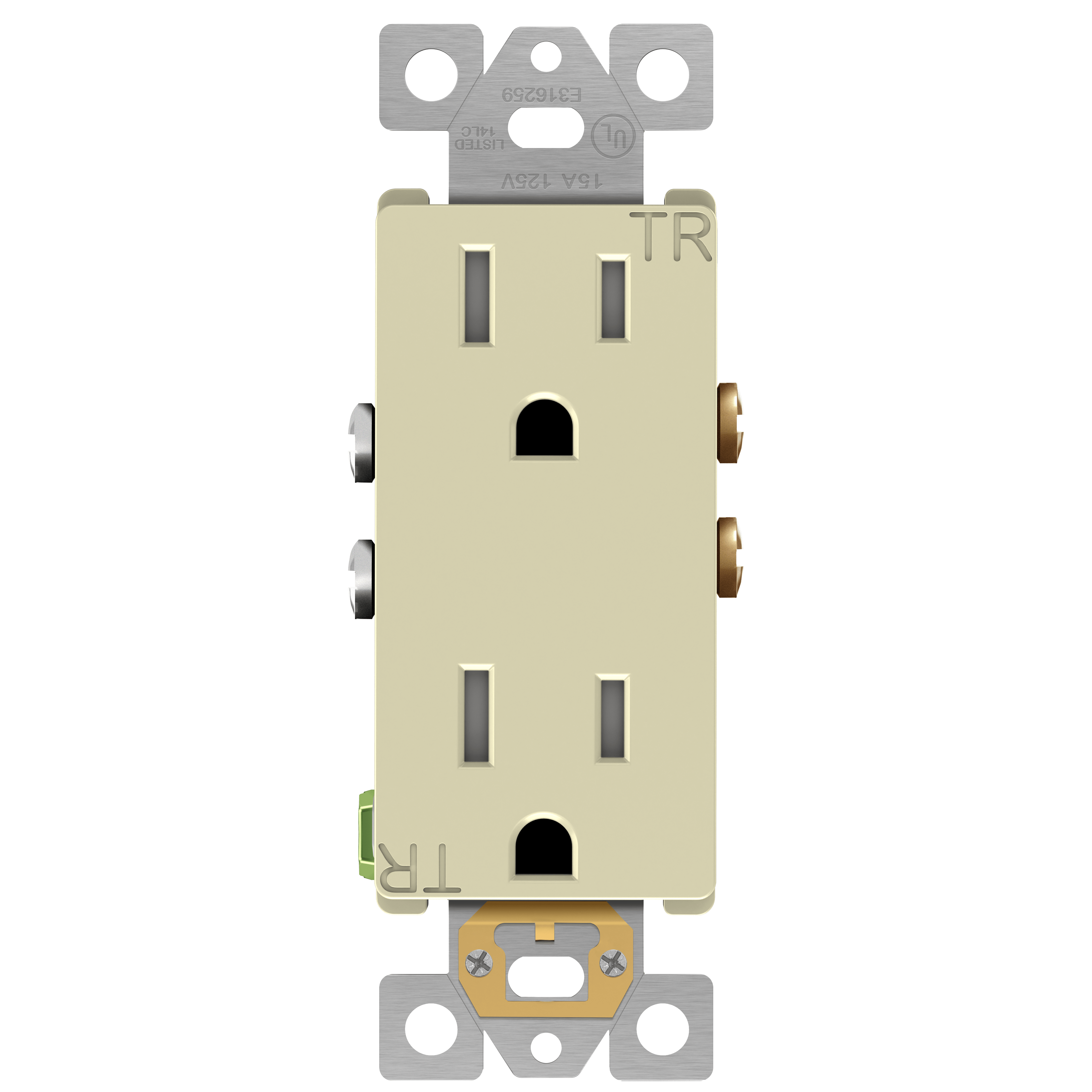 15A Tamper-Resistant Duplex Receptacle | Self-Grounding Decorator Outlet 61501-TR