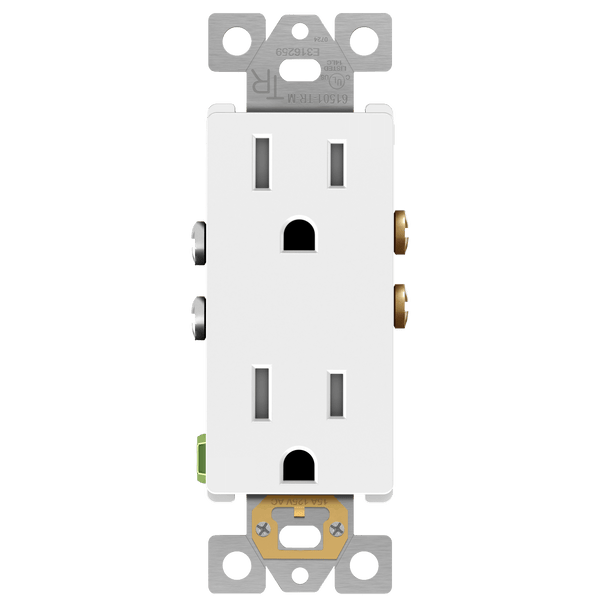 15Amp Decorator Duplex Receptacle | Tamper Resistant | 125V | 5-15R | Residential Grade | Matte Finish