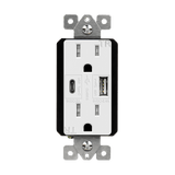 ENERLITES 61501-TR2USB-1A1C USB wall outlet with USB-C and USB-A ports, 5.8 amp charging and dual 15A tamper-resistant duplex receptacles.