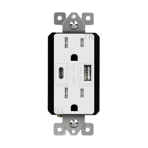 ENERLITES 61501-TR2USB-1A1C USB wall outlet with USB-C and USB-A ports, 5.8 amp charging and dual 15A tamper-resistant duplex receptacles. - Available at Electrical Marketplace