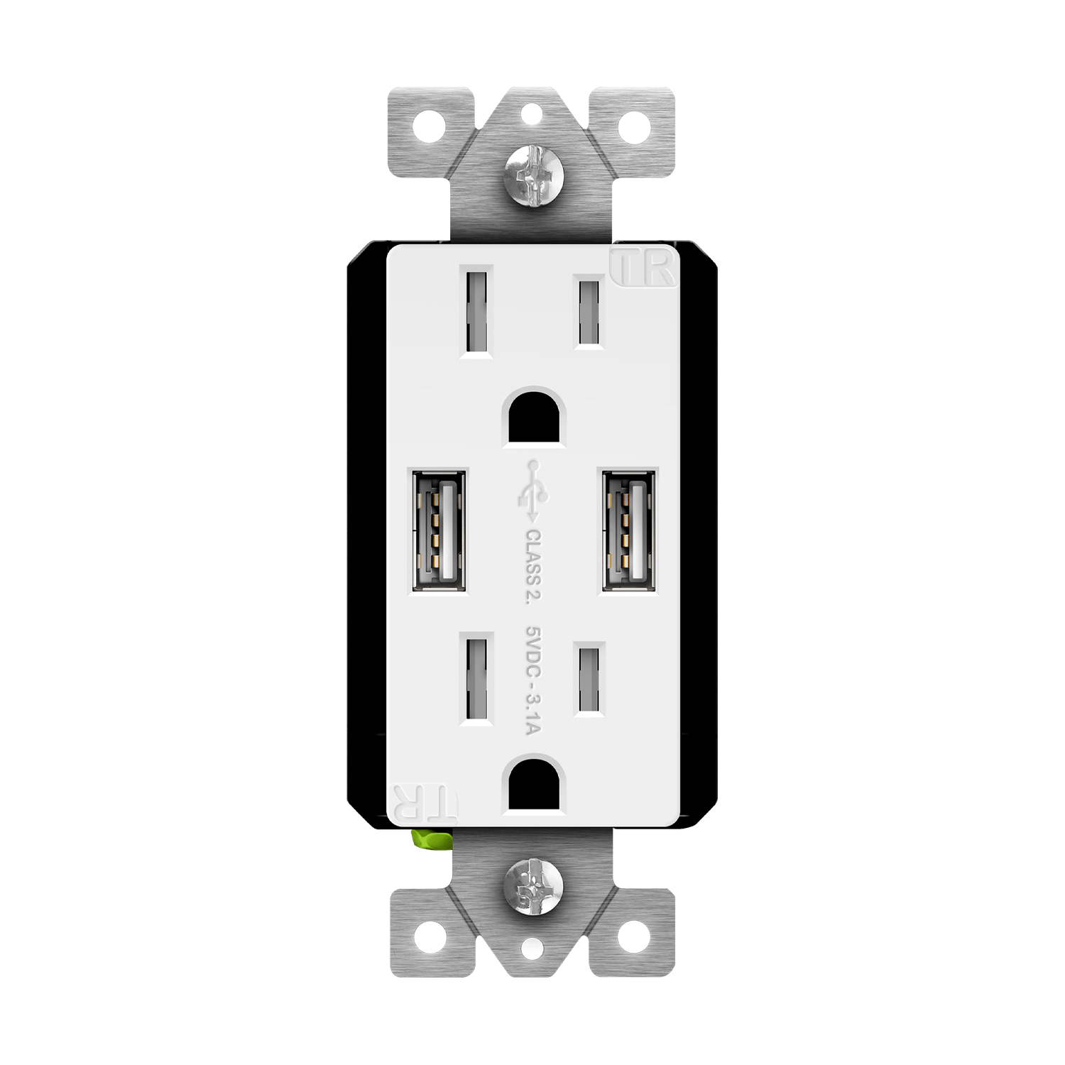 15 Amp Tamper-Resistant Decorator Receptacles with Dual USB Type-A Charger 3.1A | White