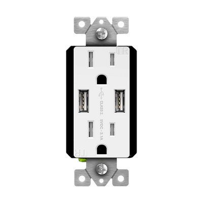 15 Amp Decorator Receptacle with Dual USB Type-A Charger 4.0A | 125V | Enerlites 61501-TR2USB3-S