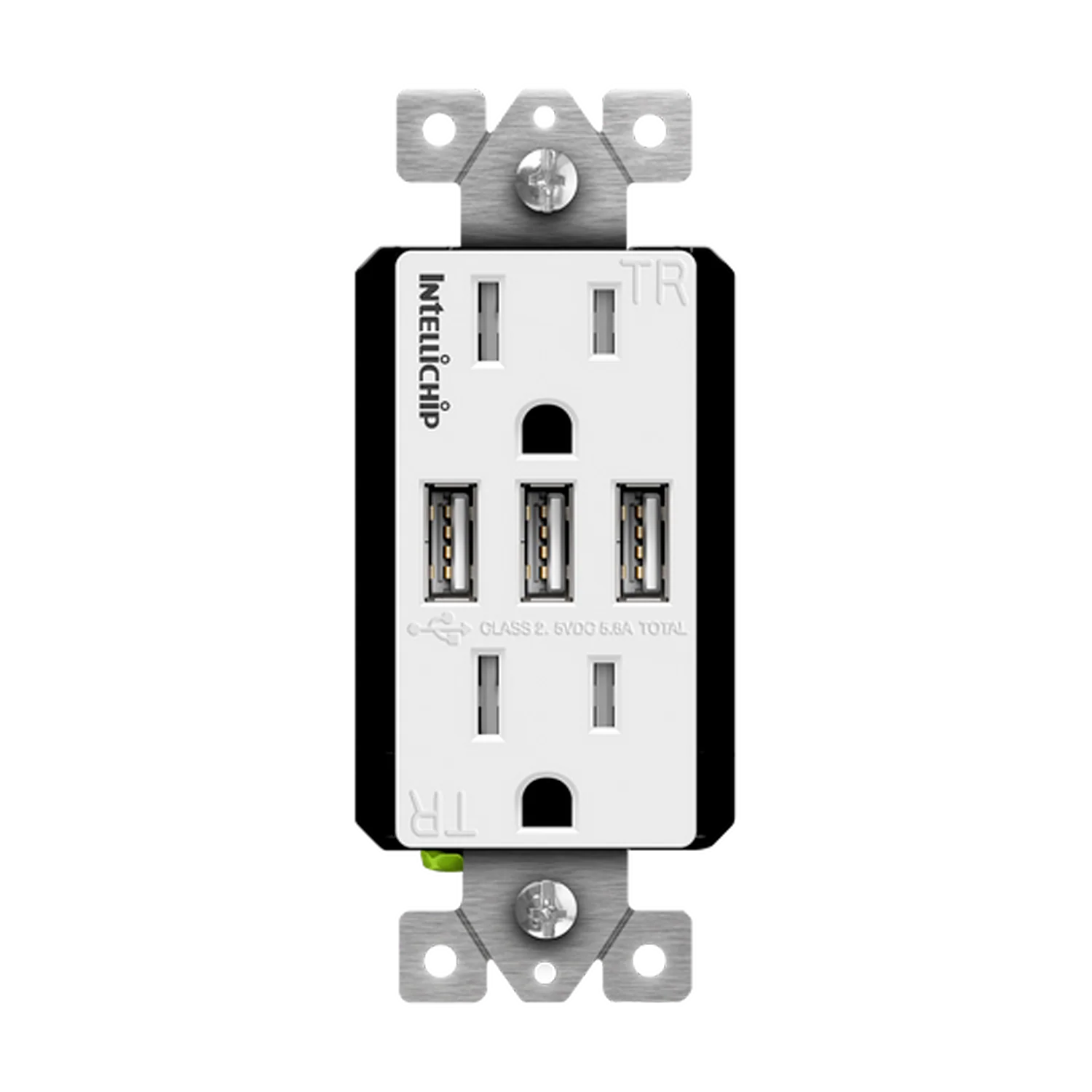 15 Amp Duplex Decorator Receptacle with 5.8A 3-USB Type-A Charger | Tamper Resistant | 125V | 5-15R | Enerlites 61501-TR3USB-CC