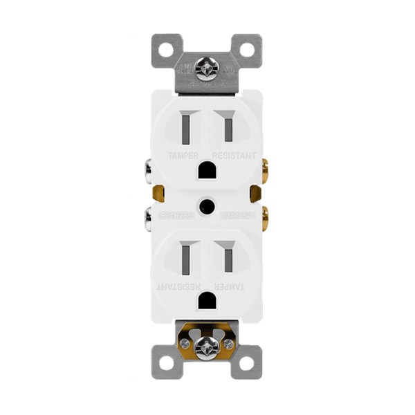 15 Amp Duplex Self Grounding Receptacle | Tamper Resistant | 125V | 5-15R | Residential Grade