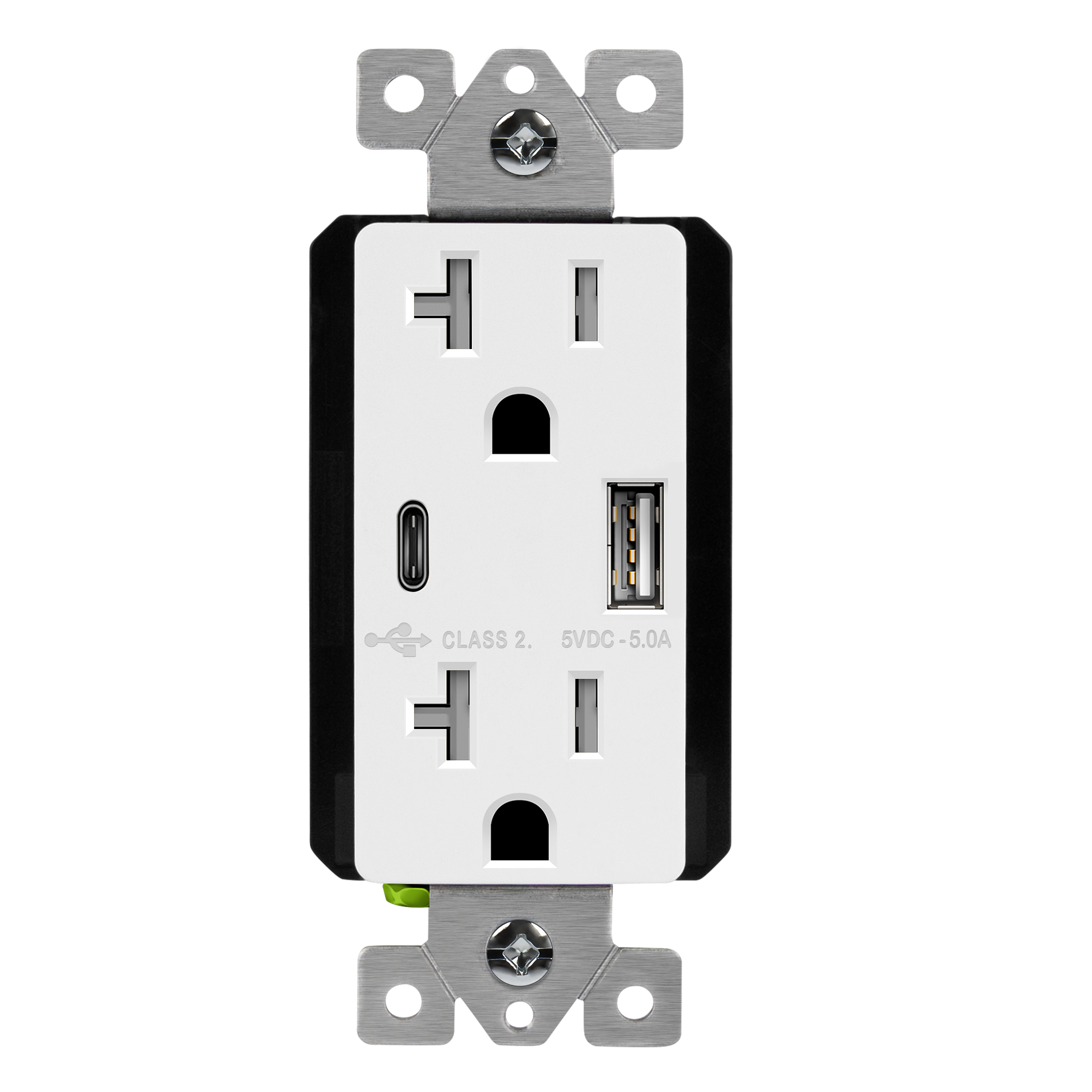 20 Amp Tamper-Resistant Duplex Receptacles with Dual USB Type-C/Type-A Charger 5.0A | White
