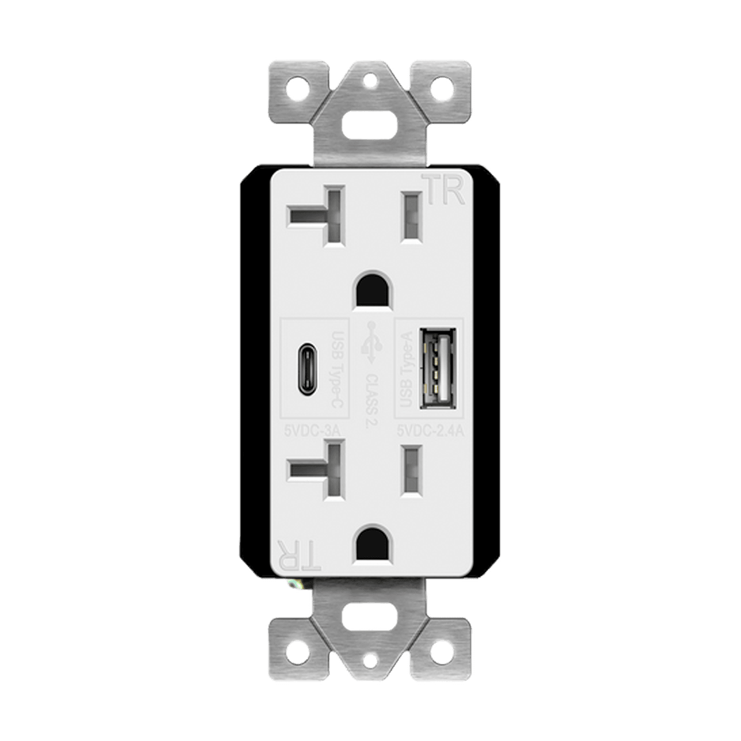 20 Amp Tamper-Resistant Duplex Receptacles with Dual USB Type-C/Type-A Charger 5.8A | White