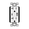 White 20 Amp tamper-resistant duplex wall receptacle with dual USB Type-C and Type-A charging ports, 5.8A total output