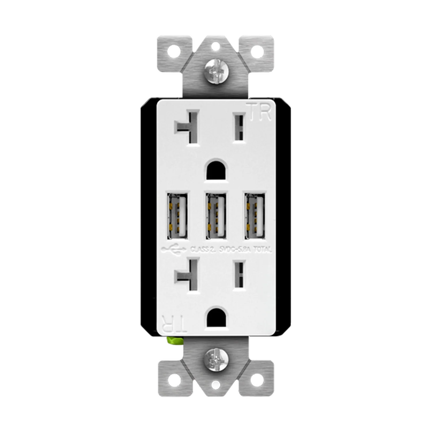 20 Amp Duplex Decorator Receptacle with 5.8A 3-USB Type-A Charger | Tamper Resistant | 125V | 5-20R | Enerlites 62001-TR3USB-CC