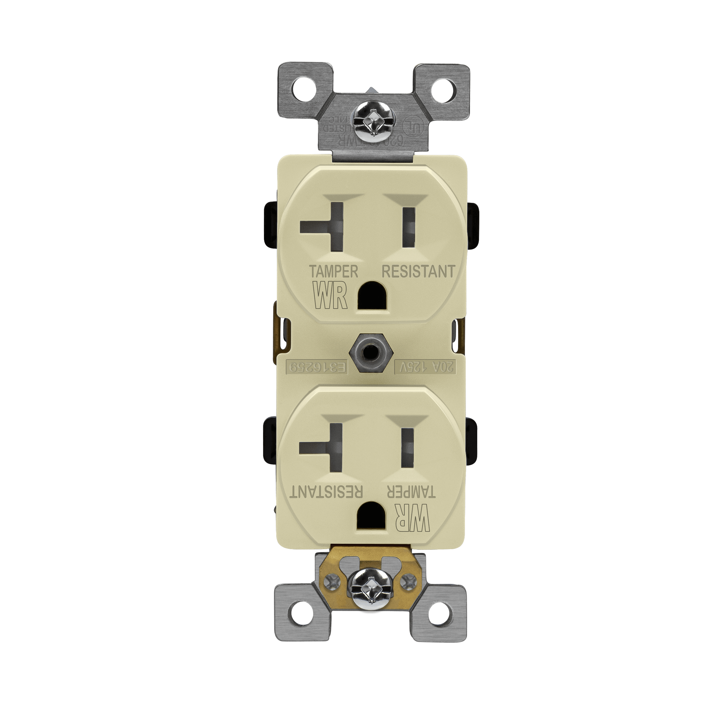 ENERLITES 62040-TWR 20A commercial grade tamper and weather resistant duplex receptacle 5-20R with thermoplastic construction, shallow design, and UL listing.
