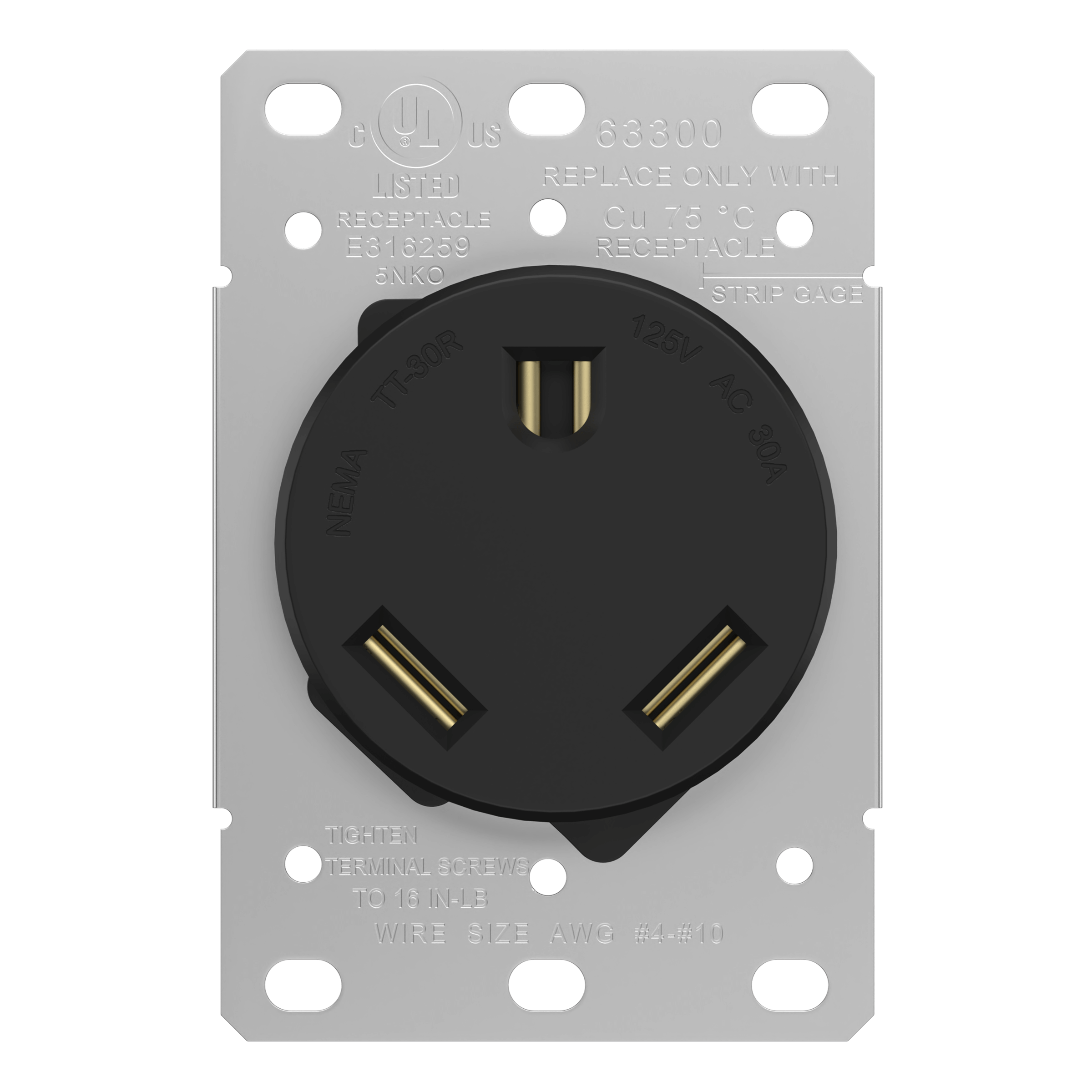 30 Amp Industrial Flush Mount Receptacle | 2 Pole/3 Wire | NEMA TT-30R