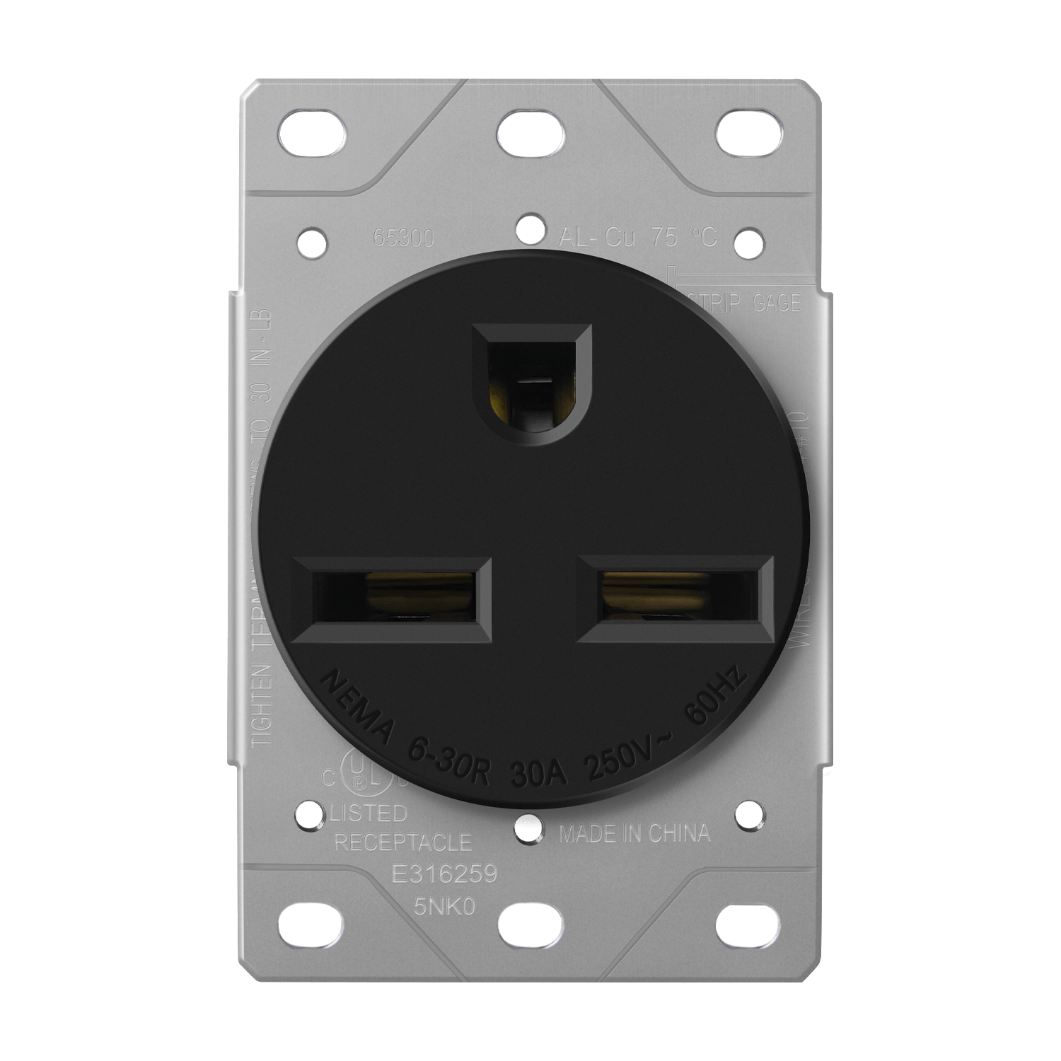 30Amp Flush Mount Receptacle | 250V | 2-Pole 3-Wire 6-30R | Industrial Grade