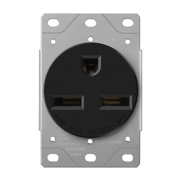 30Amp Flush Mount Receptacle | 250V | 2-Pole 3-Wire 6-30R | Industrial Grade