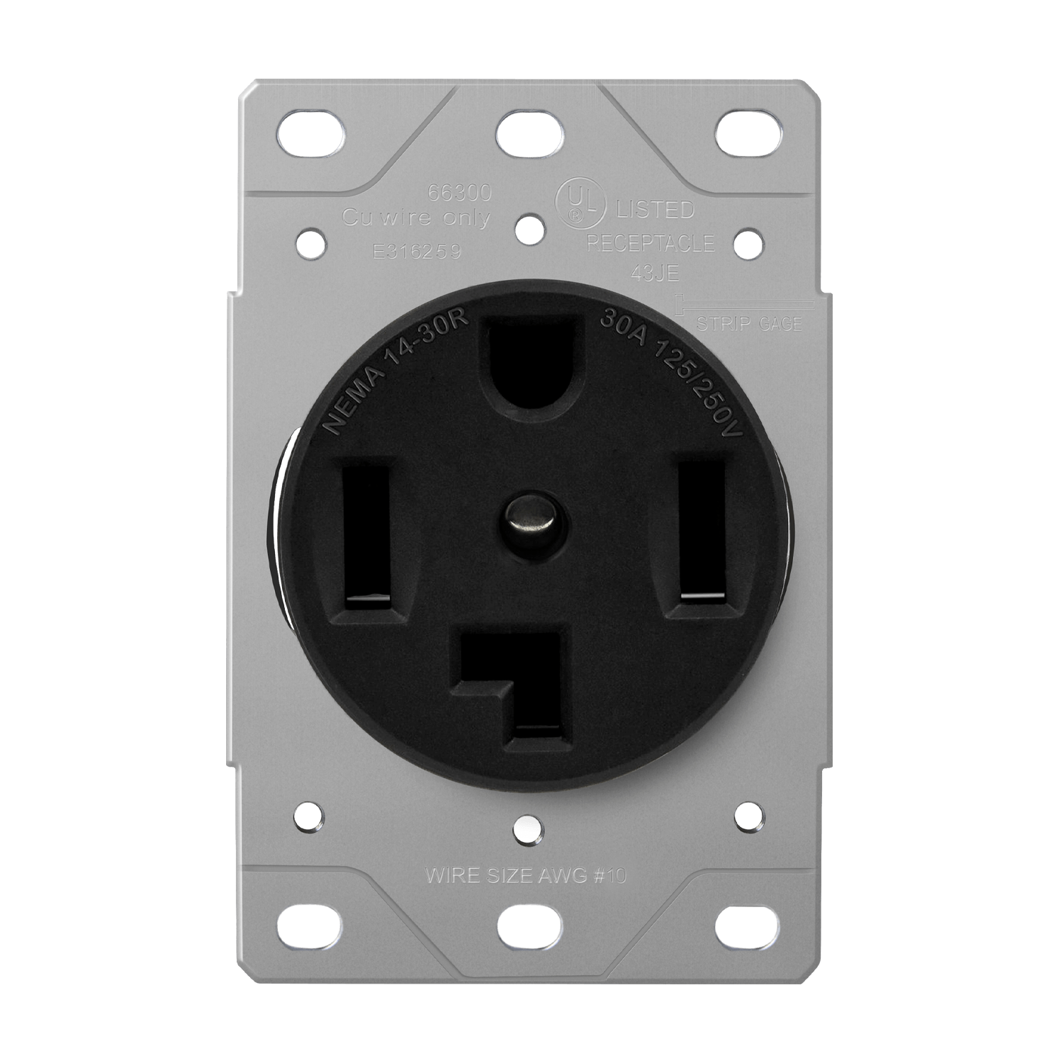30 Amp Flush Mount Receptacle | 125/250V |  3-Pole/4-Wire | NEMA 14-30R