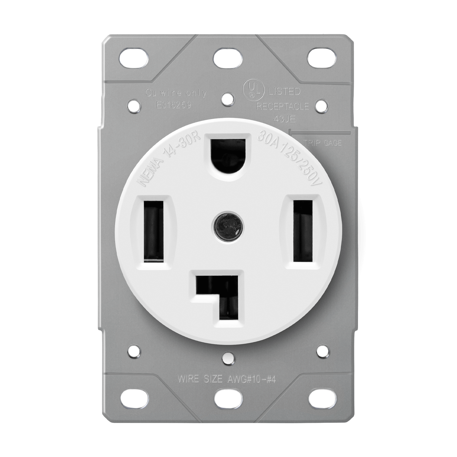 Industrial Grade, Flush Mount Receptacle, 30A, 125/250V 3-Pole, 4-Wire Grounding, NEMA 14-30R