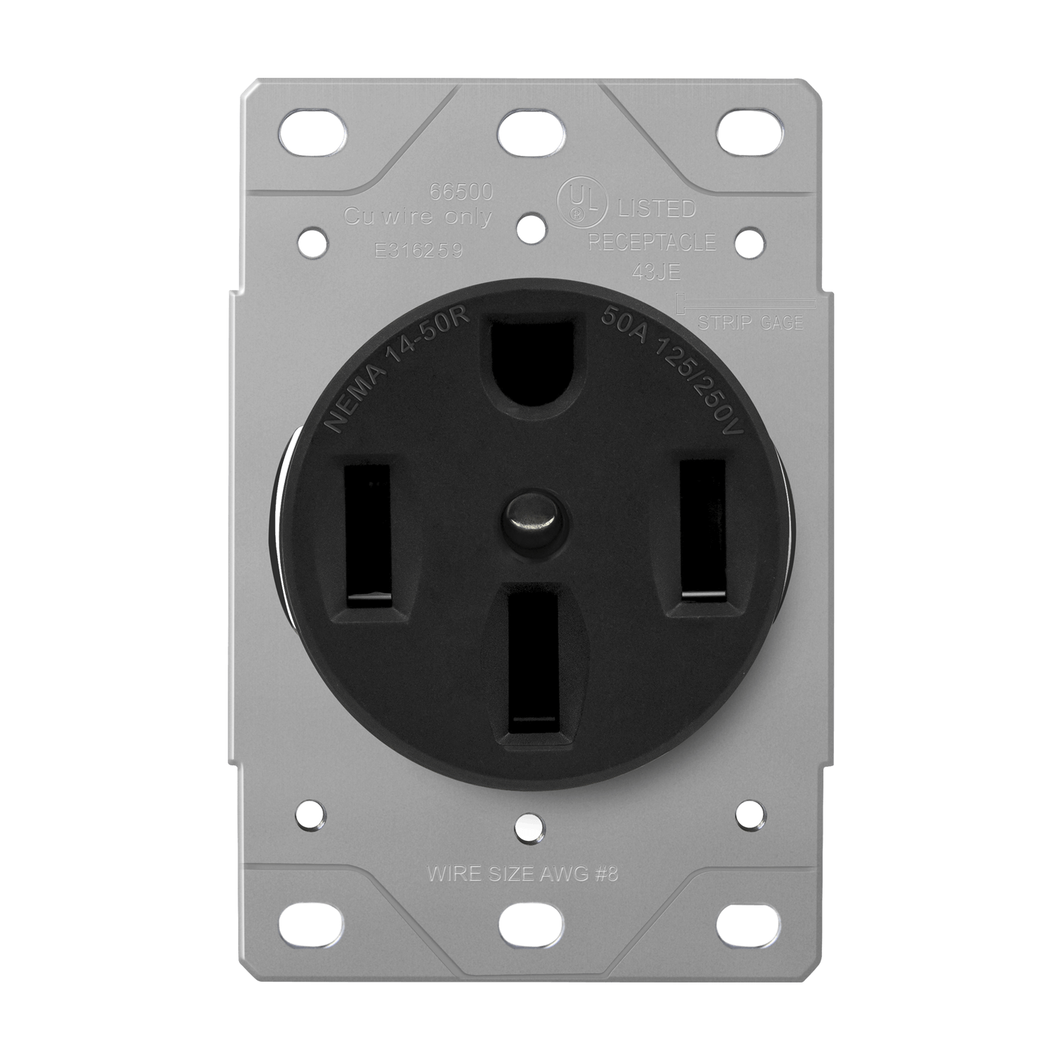 50 Amp Flush Mount Receptacle | 125/250V | 3-Pole/4-Wire | NEMA 14-50R
