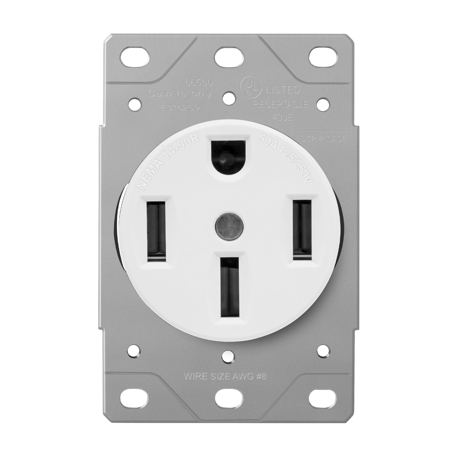 Industrial Grade, Flush Mount Receptacle, 50A, 125/250V 3-Pole, 4-Wire Grounding