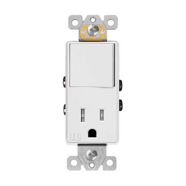 15Amp Decorator Switch + Single Receptacle | Tamper Resistant | 120V | 5-15R | Residential & Commercial Grade