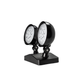 LED Remote Emergency Light with dual 6W adjustable PAR-type heads, thermoplastic housing in white or black finish, UL Listed for damp locations.