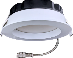 Commercial 6-inch round regress LED fixture with white trimmed finish, frosted diffuser, selectable color temperature, and slim clip-in design — G-98524 - Available at Electrical Marketplace