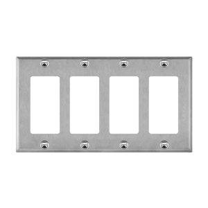 Enerlites 7734M four-gang decorator GFCI wall plate mid-size stainless steel corrosion resistant durable design - Available at Electrical Marketplace