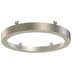 TR-7-BN brushed nickel trim ring installed on a DL7-12L-5CCT round flat disk ceiling light, providing a clean metallic accent and modern architectural look. - Available at Electrical Marketplace