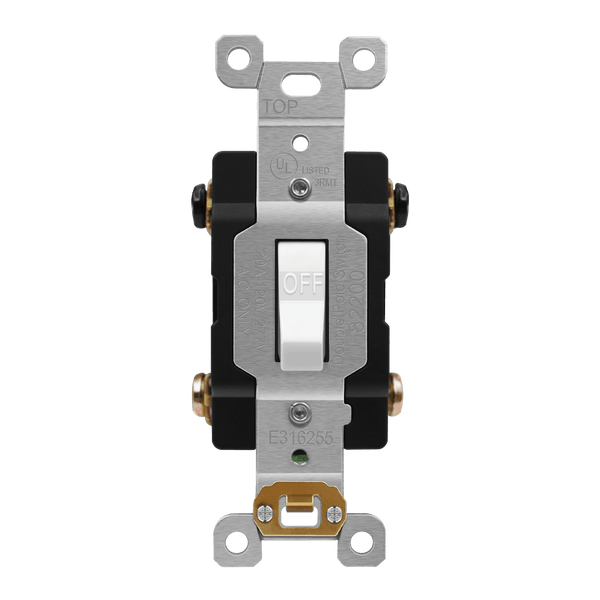 20Amp 1-Gang 2-Pole Toggle Switch | 120/277V | Commercial Grade | Side & Push Wire