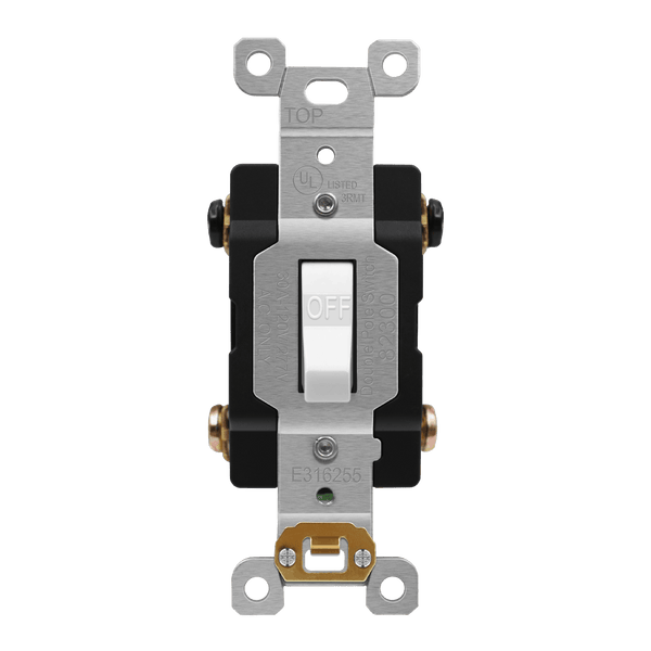 30Amp 1-Gang 2-Pole Toggle Switch | 120/277V | Commercial Grade | Side & Push Wire