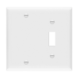 ENERLITES 880111 two-gang combination wall plate with blank and toggle opening, polycarbonate thermoplastic construction, smooth finish, heat and impact resistant, UL listed, UL94 V2 flammability rating.