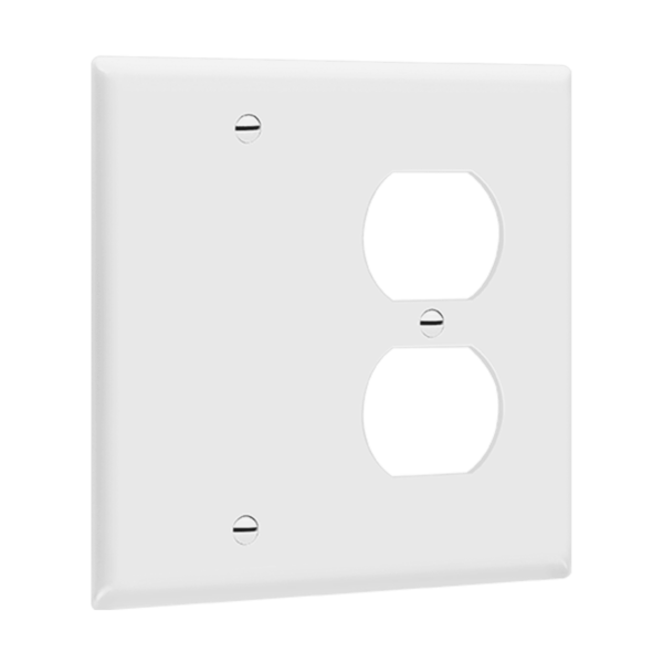 Enerlites 880121 2-gang combination wall plate with blank and duplex receptacle, polycarbonate, UL94 V2 rated