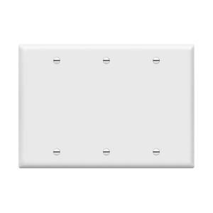 ENERLITES 8803 three-gang blank cover wall plate made of durable polycarbonate thermoplastic with smooth finish, heat resistance, and UL94 V2 flammability rating. - Available at Electrical Marketplace