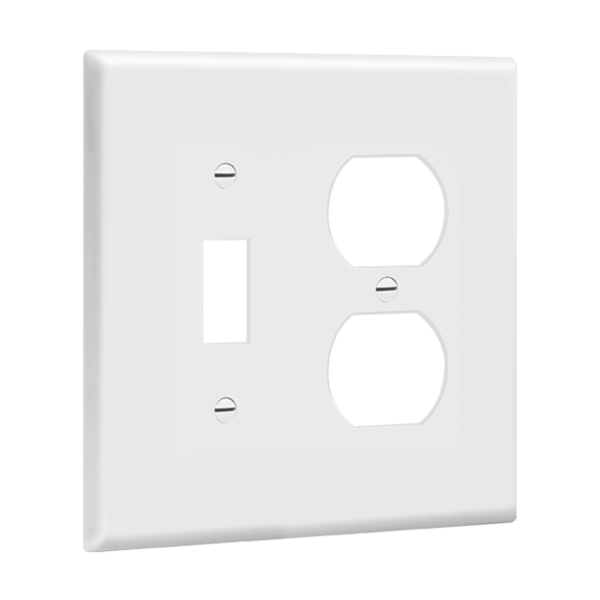 2-Gang Combo Wall Plate | Toggle/Duplex | Mid-Size | White | Residential Grade