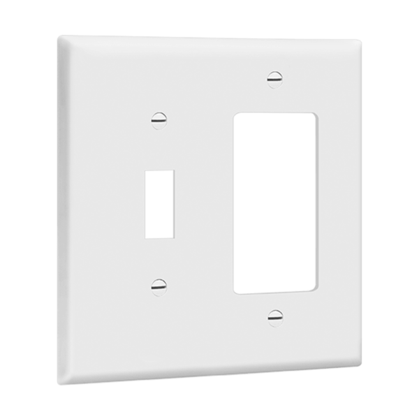 2-Gang Combo Wall Plate | Toggle/Decorator | Mid-Size | White | Residential Grade