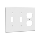 Enerlites 881221 three-gang wall plate with two toggle switches and one duplex receptacle opening