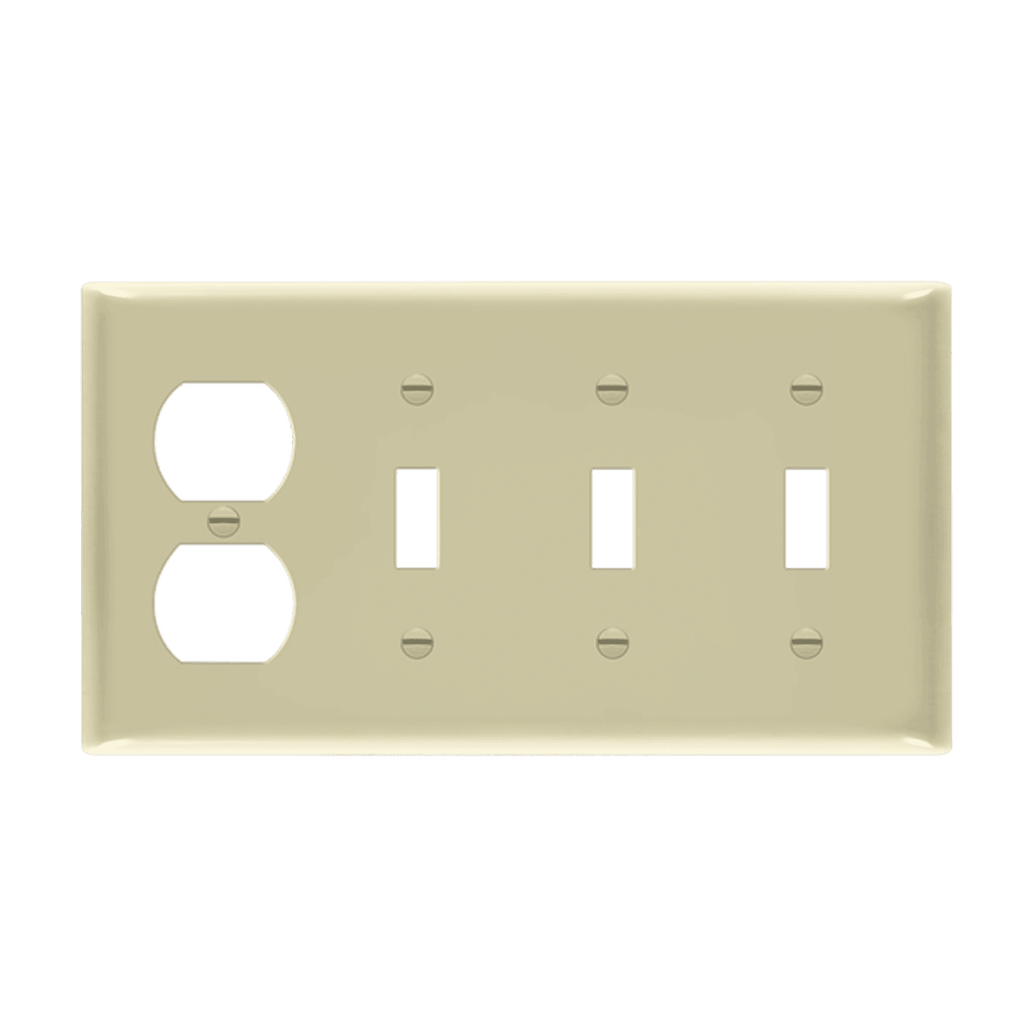 ENERLITES 4-gang wall plate with three toggle switches and one duplex receptacle