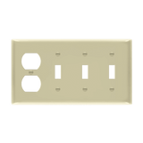 ENERLITES 4-gang wall plate with three toggle switches and one duplex receptacle