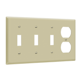 ENERLITES 4-gang wall plate with three toggle switches and one duplex receptacle