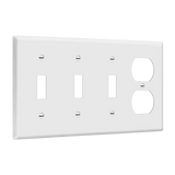 ENERLITES 4-gang wall plate with three toggle switches and one duplex receptacle
