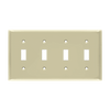 ENERLITES 8814 four-gang toggle switch wall plate made of polycarbonate thermoplastic, smooth finish, heat and impact resistant, UL listed, UL94 V2 flammability rating.