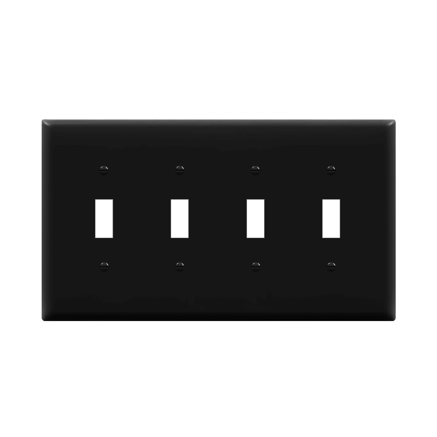 ENERLITES 8814M four-gang mid-size toggle switch wall plate made from durable polycarbonate thermoplastic with smooth finish and UL94 V2 rating.