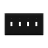 ENERLITES 8814M four-gang mid-size toggle switch wall plate made from durable polycarbonate thermoplastic with smooth finish and UL94 V2 rating.