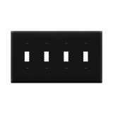 ENERLITES 8814M four-gang mid-size toggle switch wall plate made from durable polycarbonate thermoplastic with smooth finish and UL94 V2 rating.