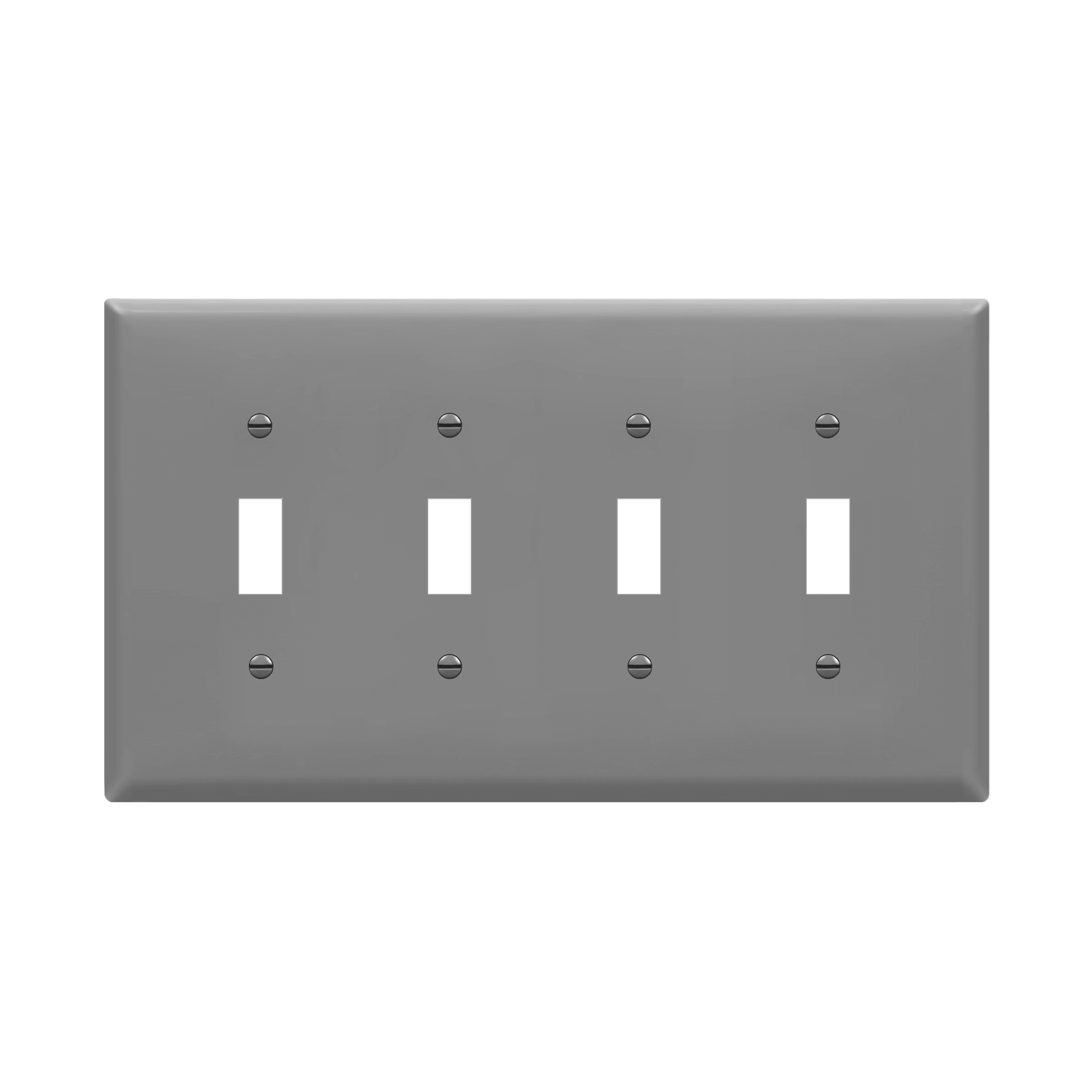 ENERLITES 8814M four-gang mid-size toggle switch wall plate made from durable polycarbonate thermoplastic with smooth finish and UL94 V2 rating.