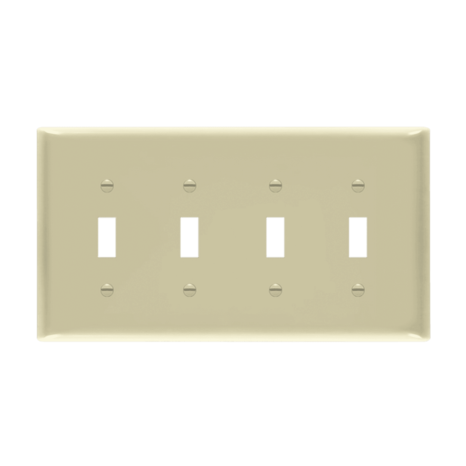 ENERLITES 8814M four-gang mid-size toggle switch wall plate made from durable polycarbonate thermoplastic with smooth finish and UL94 V2 rating.