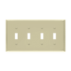 ENERLITES 8814M four-gang mid-size toggle switch wall plate made from durable polycarbonate thermoplastic with smooth finish and UL94 V2 rating.