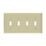 ENERLITES 8814M four-gang mid-size toggle switch wall plate made from durable polycarbonate thermoplastic with smooth finish and UL94 V2 rating.