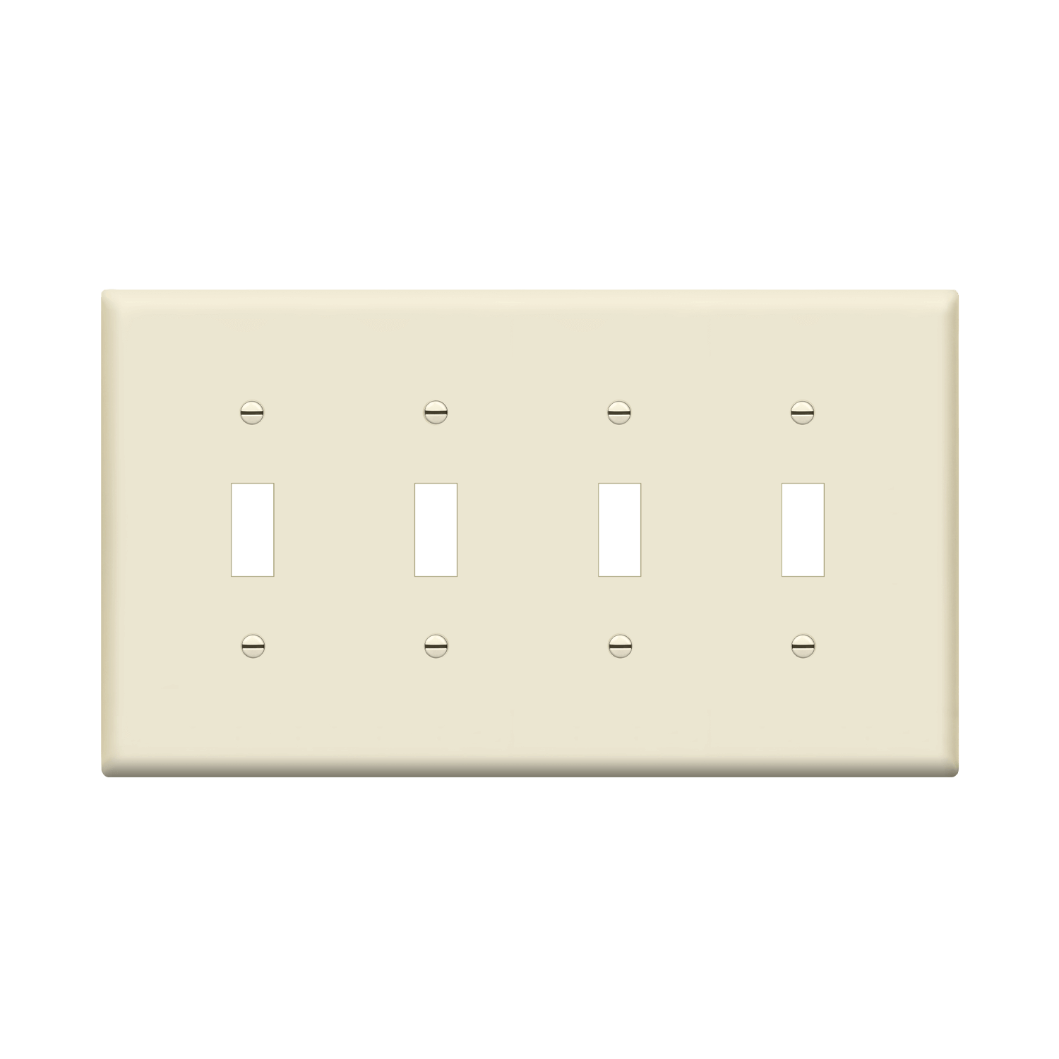 ENERLITES 8814M four-gang mid-size toggle switch wall plate made from durable polycarbonate thermoplastic with smooth finish and UL94 V2 rating.