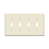 ENERLITES 8814M four-gang mid-size toggle switch wall plate made from durable polycarbonate thermoplastic with smooth finish and UL94 V2 rating.