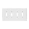 ENERLITES 8814M four-gang mid-size toggle switch wall plate made from durable polycarbonate thermoplastic with smooth finish and UL94 V2 rating.